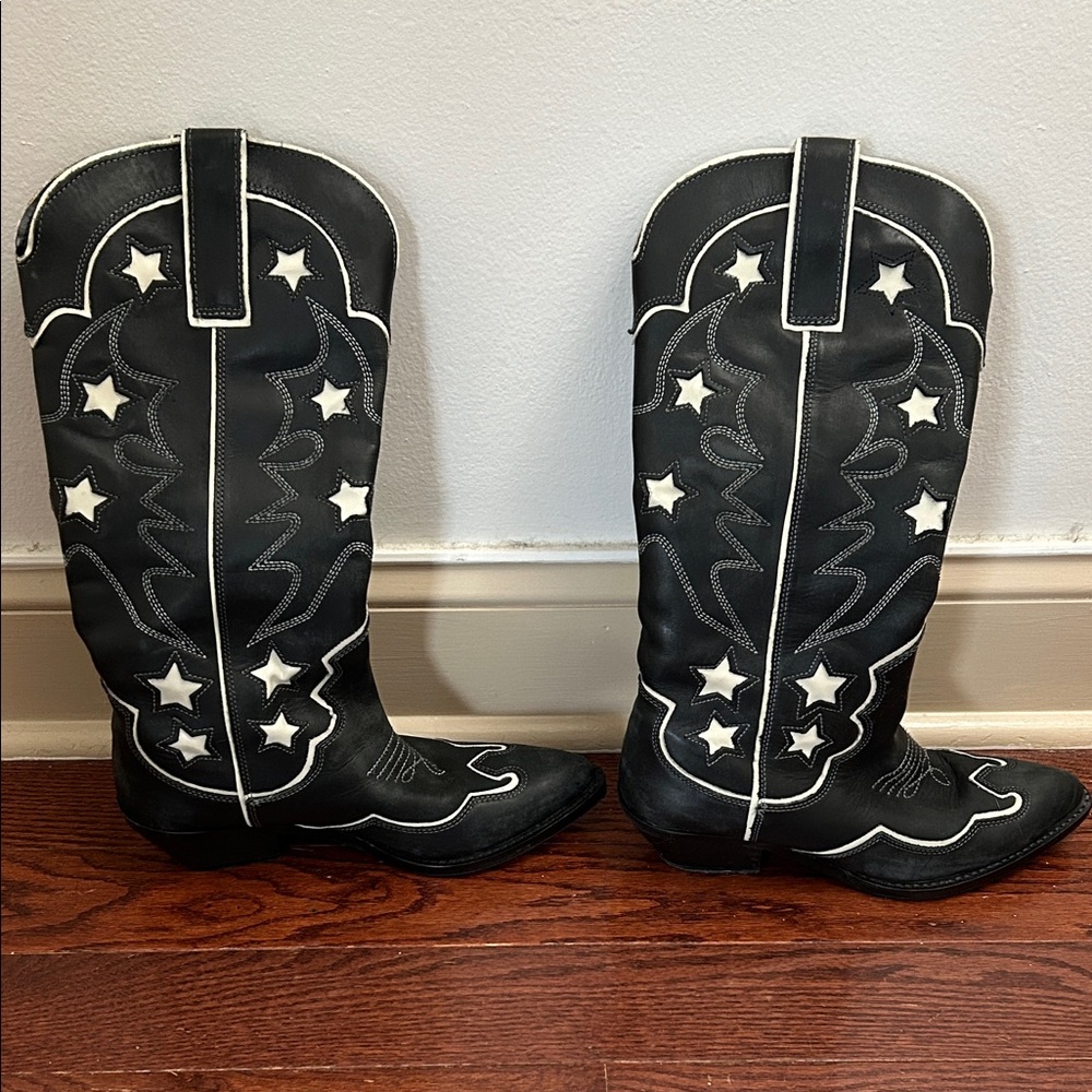 Zara Black and White Heeled Boots